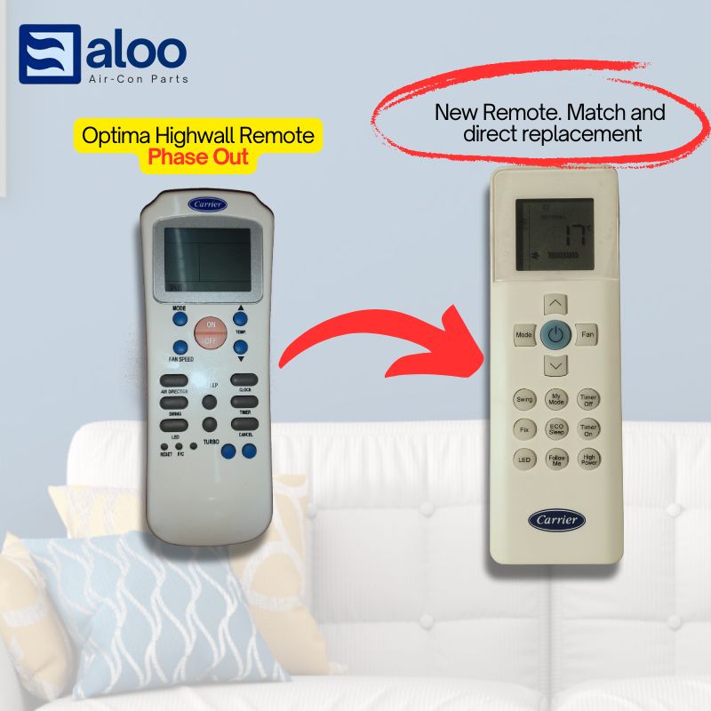 Remote Control (RG67N) for Carrier Highwall Optima, Silver, Cassette, Under-ceiling and Floor Mounted Unit